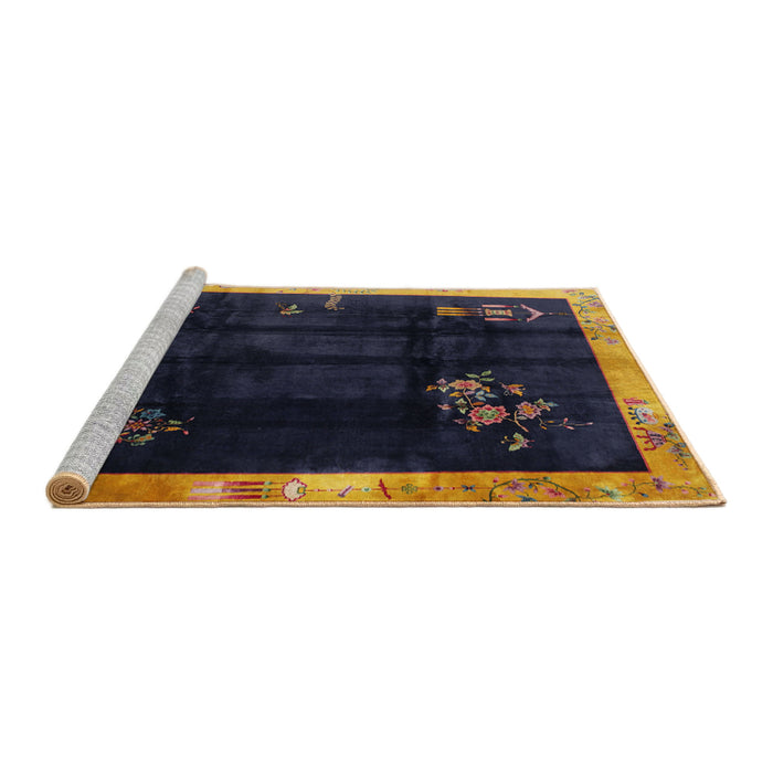 Sideview of Machine Washable Traditional Night Blue Rug, wshtr56