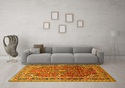 Machine Washable Persian Yellow Traditional Rug in a Living Room, wshtr560yw
