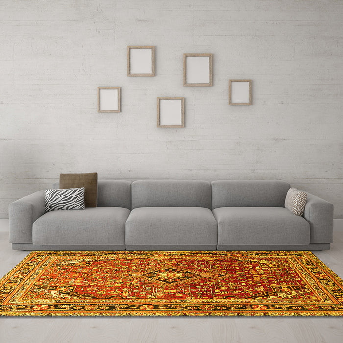 Machine Washable Persian Yellow Traditional Rug in a Living Room, wshtr560yw