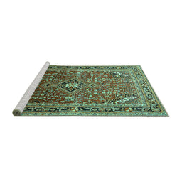Sideview of Machine Washable Persian Turquoise Traditional Area Rugs, wshtr560turq