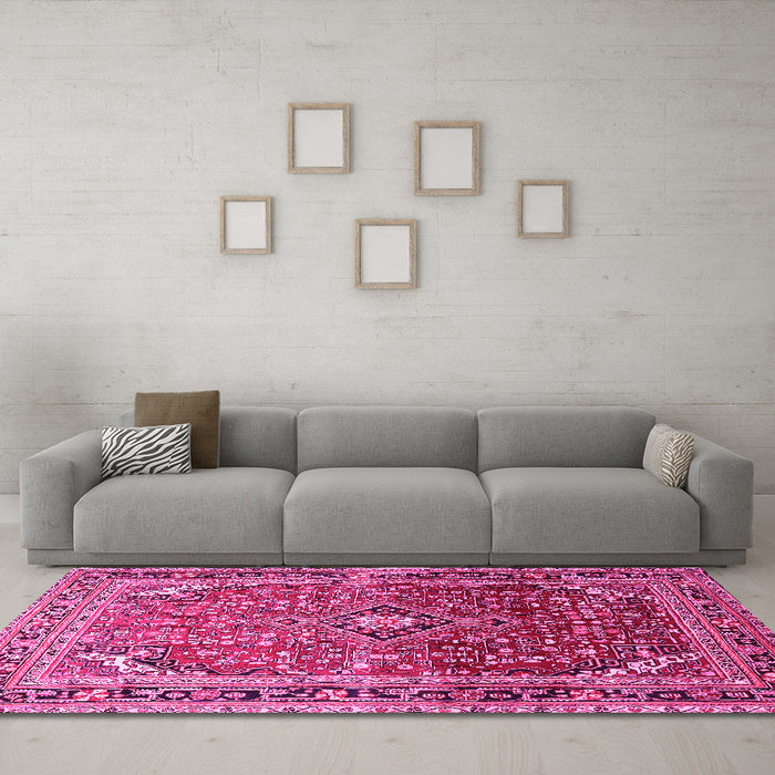 Machine Washable Persian Pink Traditional Rug in a Living Room, wshtr560pnk