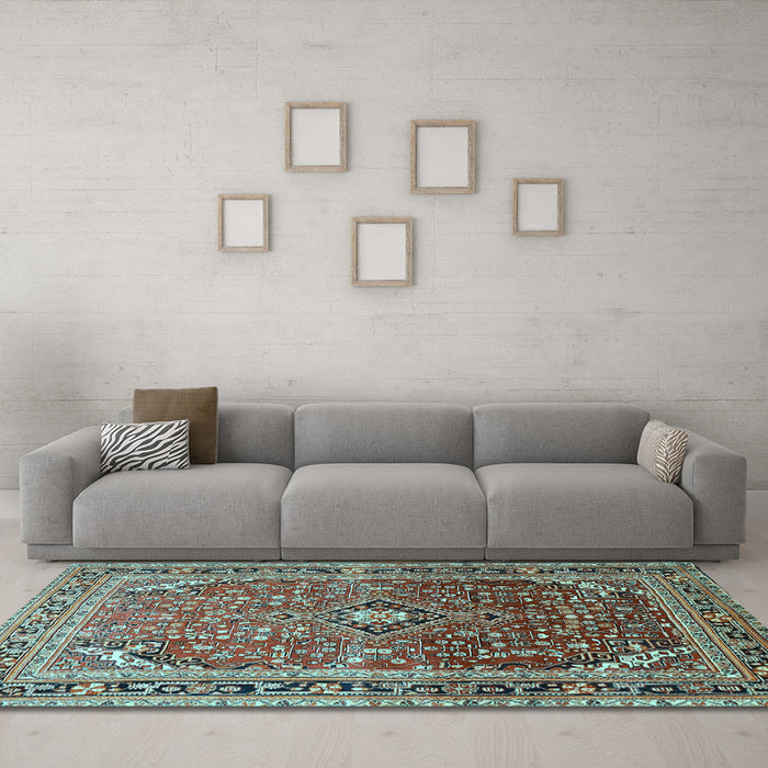 Machine Washable Persian Light Blue Traditional Rug in a Living Room, wshtr560lblu