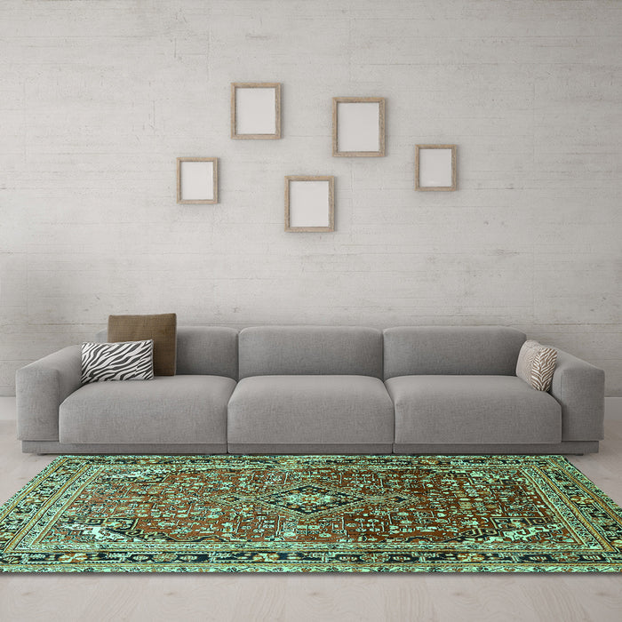 Machine Washable Persian Turquoise Traditional Area Rugs in a Living Room,, wshtr560turq
