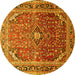 Round Machine Washable Persian Yellow Traditional Rug, wshtr560yw