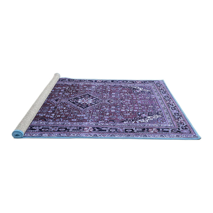 Sideview of Machine Washable Persian Blue Traditional Rug, wshtr560blu