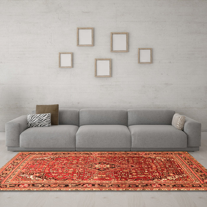 Machine Washable Persian Orange Traditional Area Rugs in a Living Room, wshtr560org