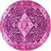 Round Machine Washable Medallion Pink Traditional Rug, wshtr561pnk