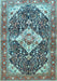 Machine Washable Medallion Light Blue Traditional Rug, wshtr561lblu