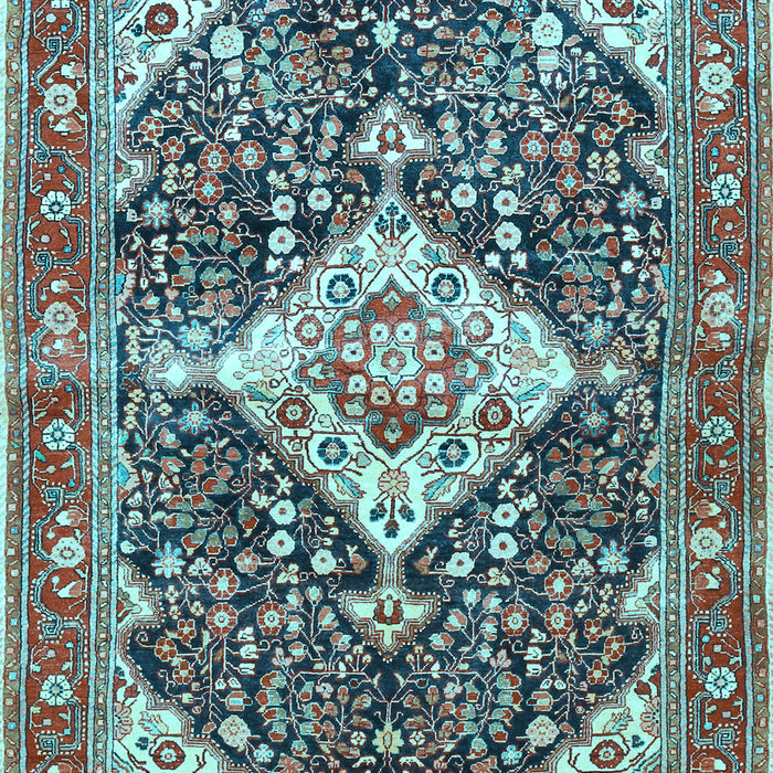Machine Washable Medallion Light Blue Traditional Rug, wshtr561lblu