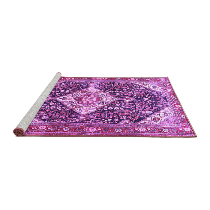 Sideview of Machine Washable Medallion Purple Traditional Area Rugs, wshtr561pur