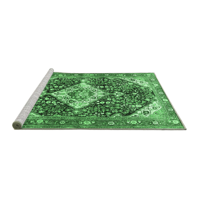 Sideview of Machine Washable Medallion Emerald Green Traditional Area Rugs, wshtr561emgrn