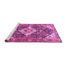 Sideview of Machine Washable Medallion Pink Traditional Rug, wshtr561pnk