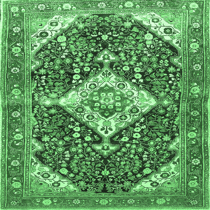 Square Machine Washable Medallion Emerald Green Traditional Area Rugs, wshtr561emgrn