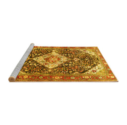 Sideview of Machine Washable Medallion Yellow Traditional Rug, wshtr561yw