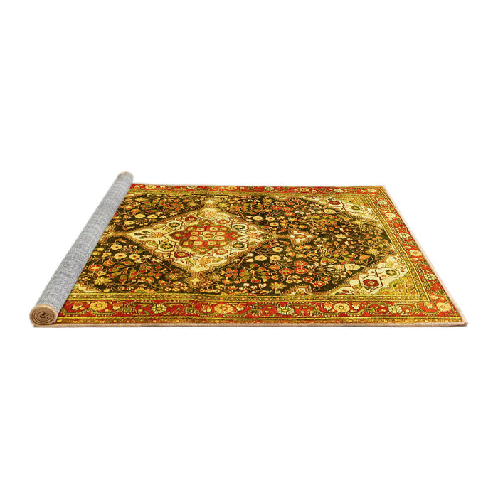 Sideview of Machine Washable Medallion Yellow Traditional Rug, wshtr561yw