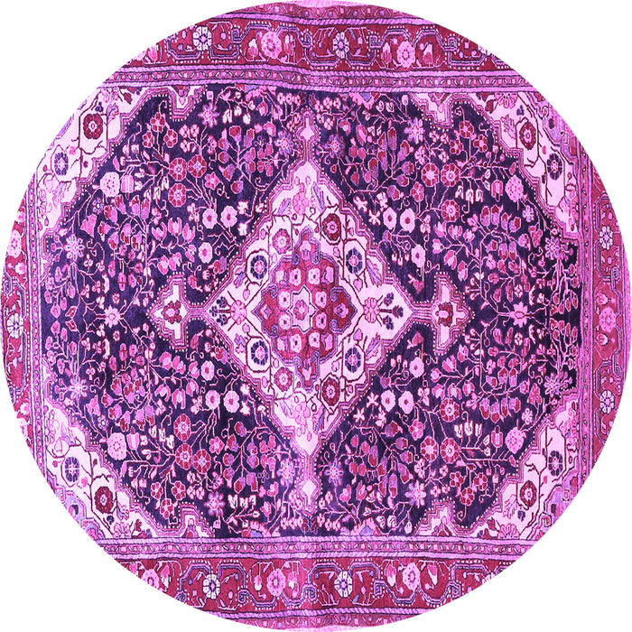 Round Machine Washable Medallion Purple Traditional Area Rugs, wshtr561pur