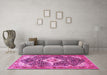 Machine Washable Medallion Pink Traditional Rug in a Living Room, wshtr561pnk