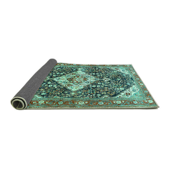 Sideview of Medallion Turquoise Traditional Rug, tr561turq
