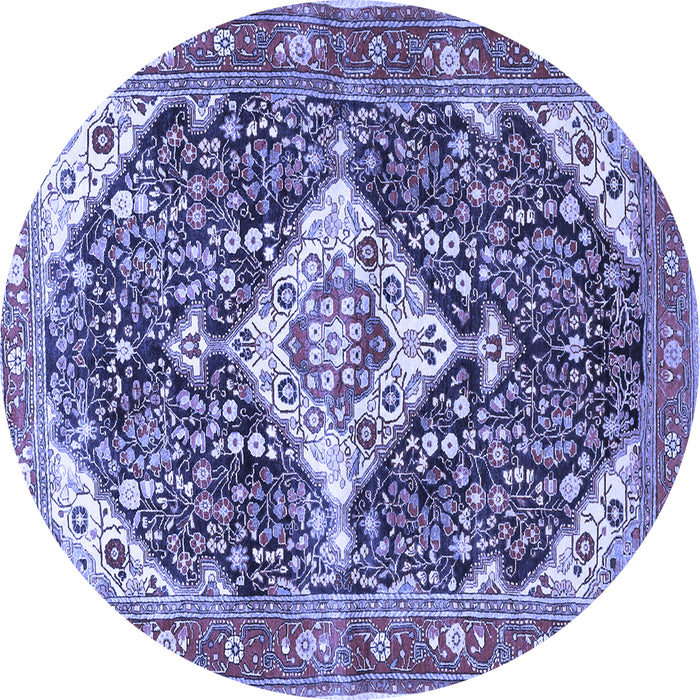 Round Machine Washable Medallion Blue Traditional Rug, wshtr561blu