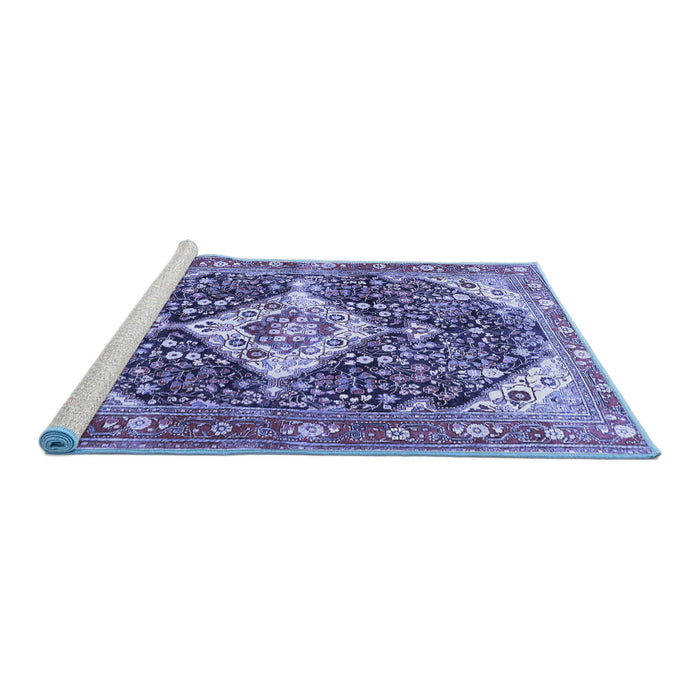 Sideview of Machine Washable Medallion Blue Traditional Rug, wshtr561blu