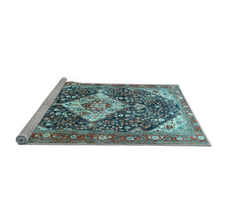 Sideview of Machine Washable Medallion Light Blue Traditional Rug, wshtr561lblu