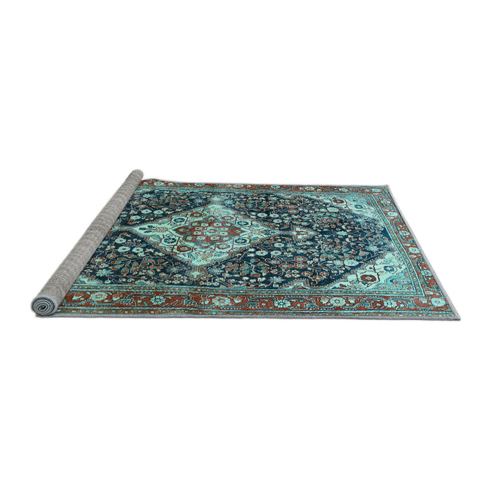 Sideview of Machine Washable Medallion Light Blue Traditional Rug, wshtr561lblu