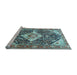 Sideview of Machine Washable Medallion Light Blue Traditional Rug, wshtr561lblu