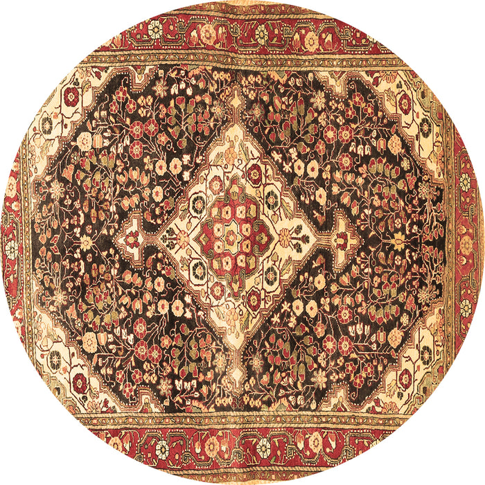 Round Machine Washable Medallion Brown Traditional Rug, wshtr561brn