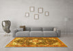 Machine Washable Medallion Yellow Traditional Rug in a Living Room, wshtr561yw