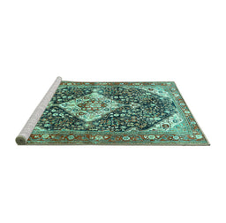 Sideview of Machine Washable Medallion Turquoise Traditional Area Rugs, wshtr561turq