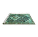 Sideview of Machine Washable Medallion Turquoise Traditional Area Rugs, wshtr561turq