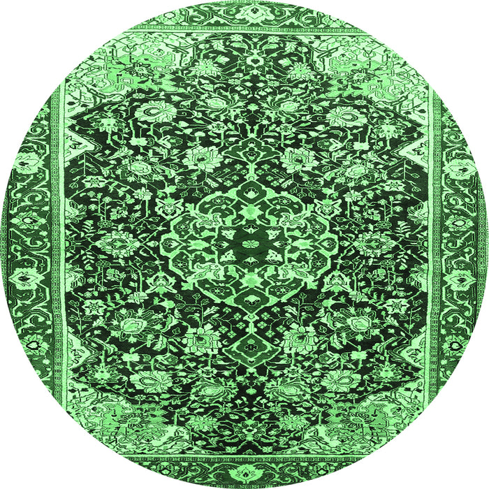 Round Medallion Emerald Green Traditional Rug, tr562emgrn