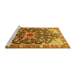 Sideview of Machine Washable Medallion Yellow Traditional Rug, wshtr562yw