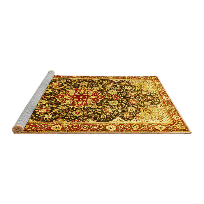Sideview of Machine Washable Medallion Yellow Traditional Rug, wshtr562yw