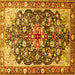 Square Machine Washable Medallion Yellow Traditional Rug, wshtr562yw