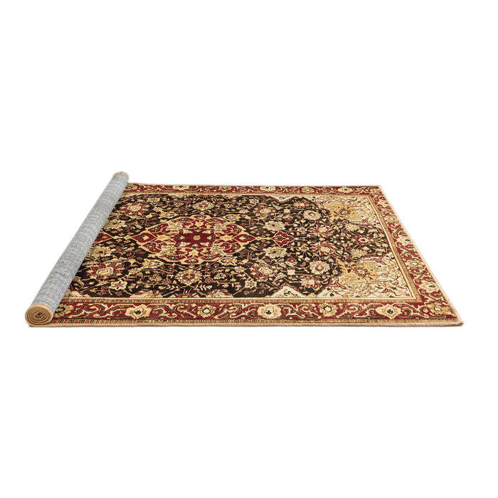 Sideview of Machine Washable Medallion Brown Traditional Rug, wshtr562brn