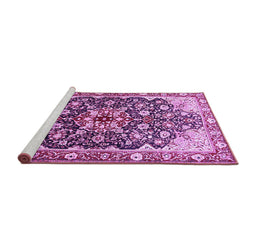 Sideview of Machine Washable Medallion Purple Traditional Area Rugs, wshtr562pur