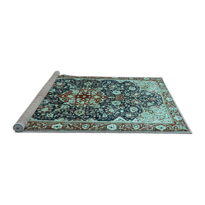 Sideview of Machine Washable Medallion Light Blue Traditional Rug, wshtr562lblu