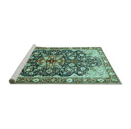 Sideview of Machine Washable Medallion Turquoise Traditional Area Rugs, wshtr562turq