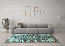 Machine Washable Medallion Light Blue Traditional Rug in a Living Room, wshtr562lblu