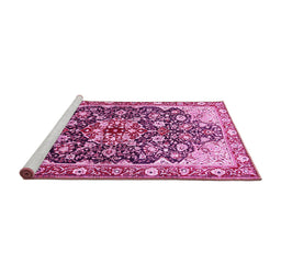 Sideview of Machine Washable Medallion Pink Traditional Rug, wshtr562pnk