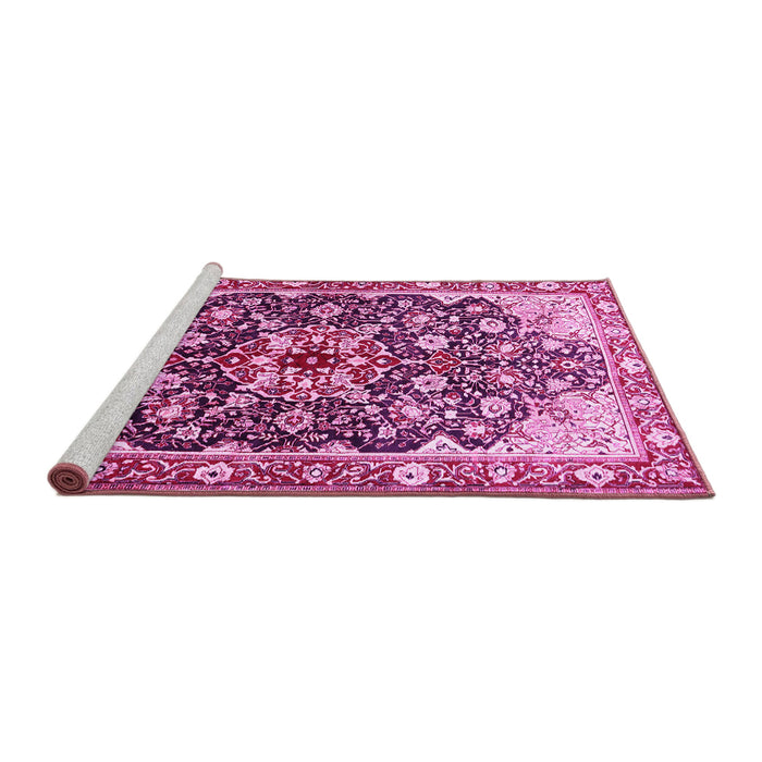 Sideview of Machine Washable Medallion Pink Traditional Rug, wshtr562pnk