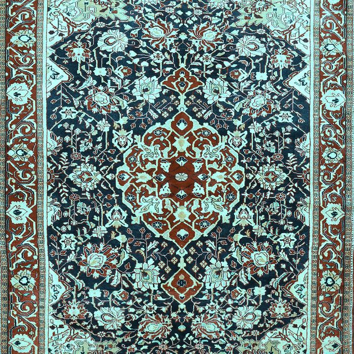 Machine Washable Medallion Light Blue Traditional Rug, wshtr562lblu