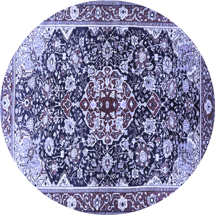 Round Machine Washable Medallion Blue Traditional Rug, wshtr562blu