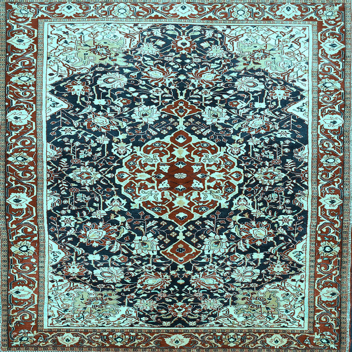 Square Machine Washable Medallion Light Blue Traditional Rug, wshtr562lblu