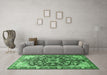 Machine Washable Medallion Emerald Green Traditional Area Rugs in a Living Room,, wshtr562emgrn