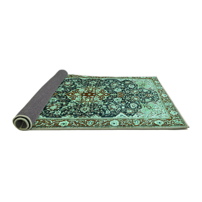 Sideview of Medallion Turquoise Traditional Rug, tr562turq