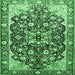 Square Machine Washable Medallion Emerald Green Traditional Area Rugs, wshtr562emgrn