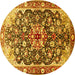 Round Machine Washable Medallion Yellow Traditional Rug, wshtr562yw