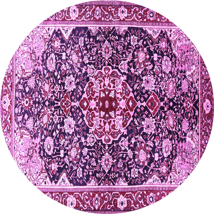 Round Machine Washable Medallion Purple Traditional Area Rugs, wshtr562pur